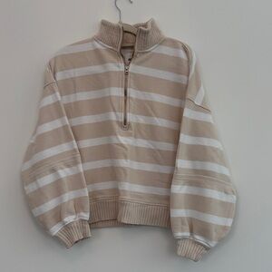 aerie Cream Textured Sweater with Navy Logo